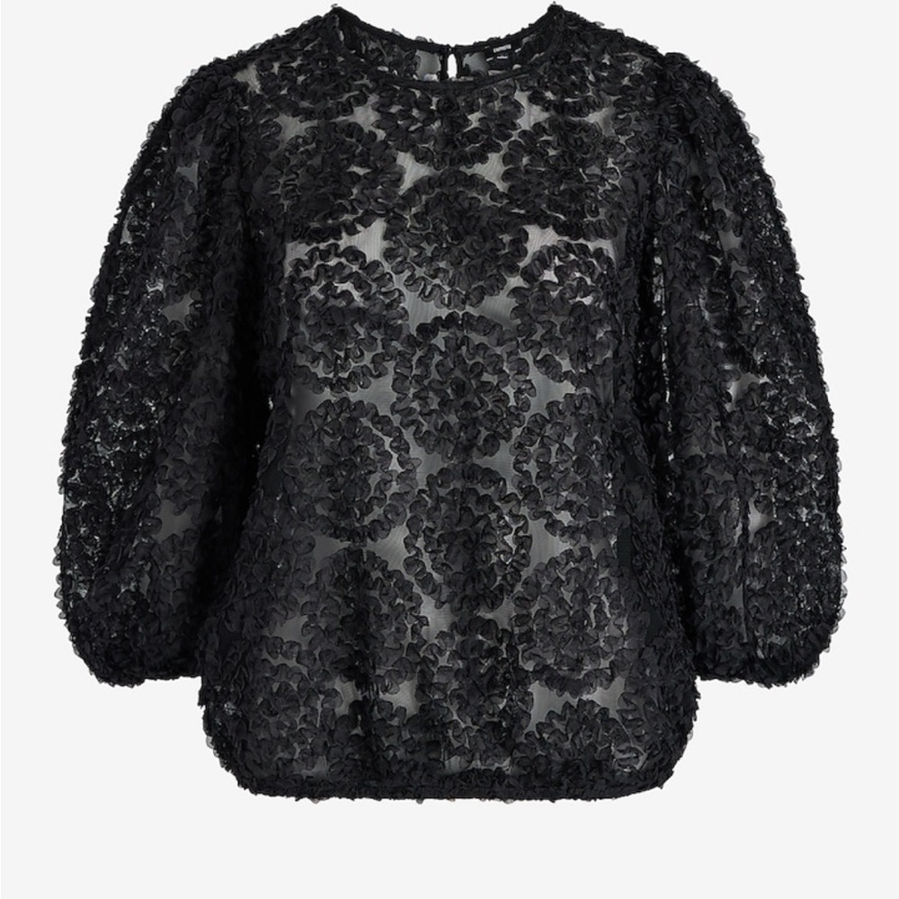 NWT Express Puff Sleeve Floral Crew Neck Top size small